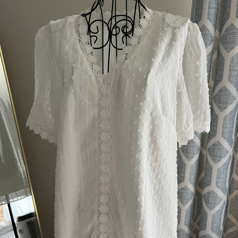 White Boho Crochet detail blouse